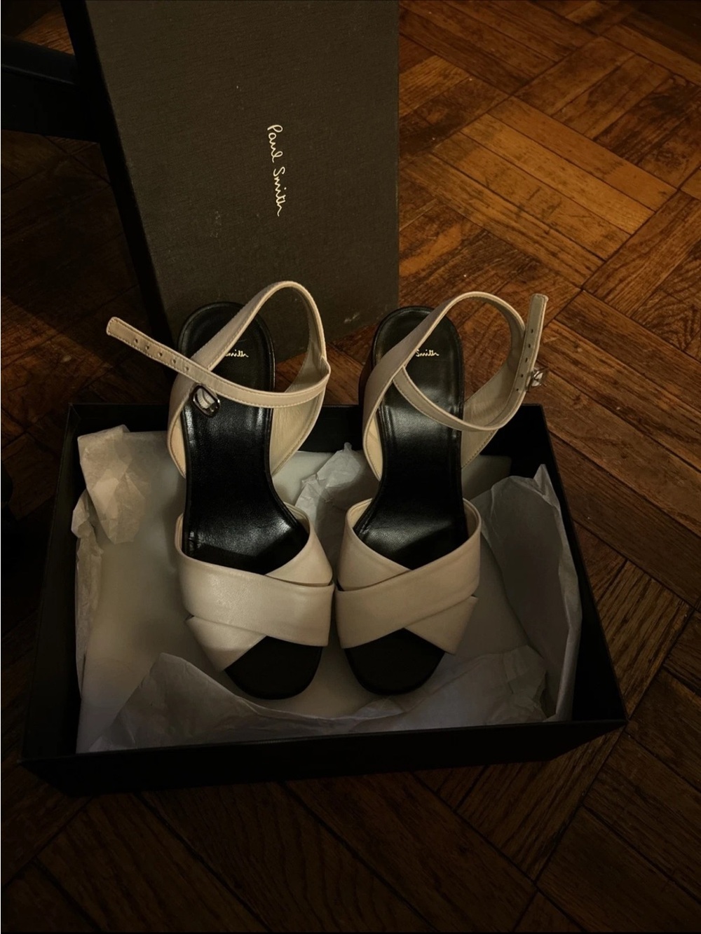 Paul Smith Cream Cross-Strap Ankle-Heel Sandals Sz 7.5